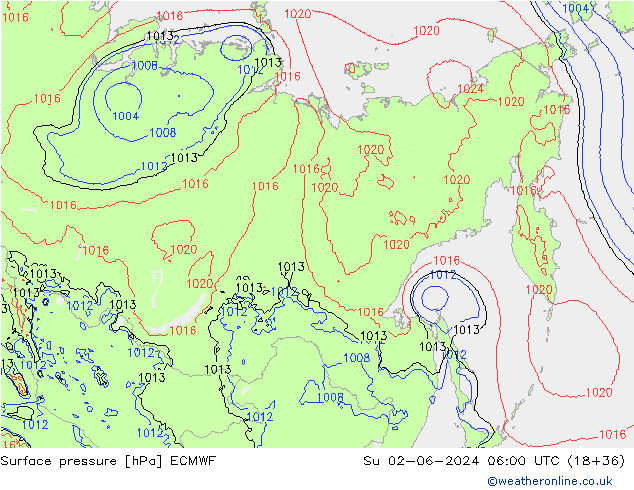 Pressione al suolo ECMWF dom 02.06.2024 06 UTC