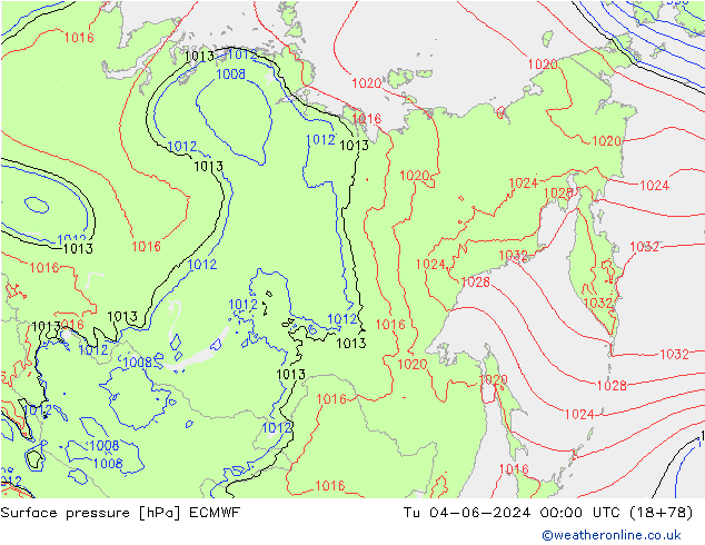 Surface pressure ECMWF Tu 04.06.2024 00 UTC