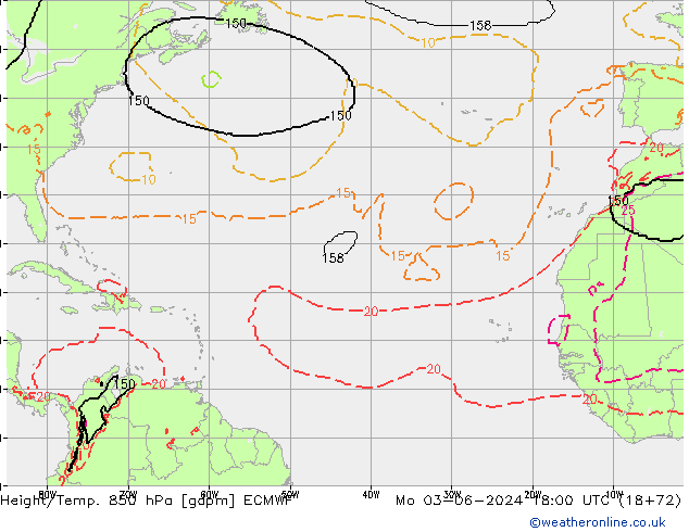 Height/Temp. 850 hPa ECMWF Po 03.06.2024 18 UTC