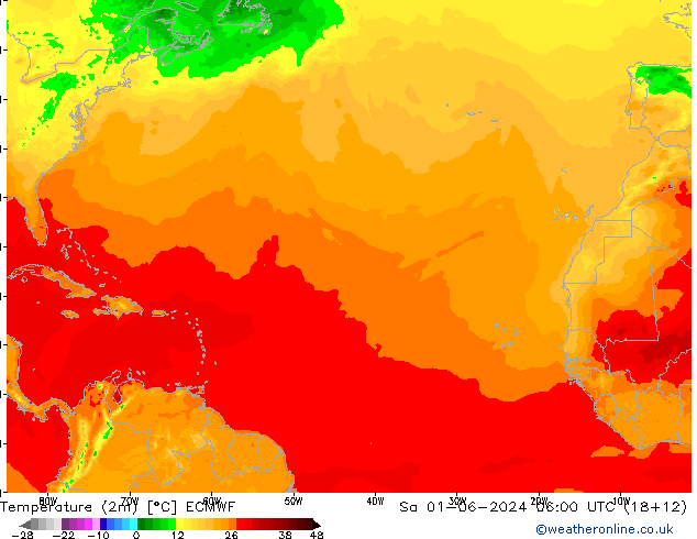 Sıcaklık Haritası (2m) ECMWF Cts 01.06.2024 06 UTC