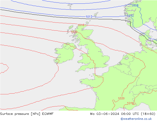 Surface pressure ECMWF Mo 03.06.2024 06 UTC