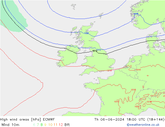 High wind areas ECMWF Qui 06.06.2024 18 UTC
