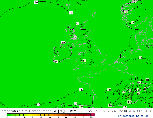 Temperatuurkaart Spread ECMWF za 01.06.2024 06 UTC