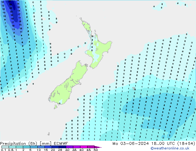 Totale neerslag (6h) ECMWF ma 03.06.2024 00 UTC