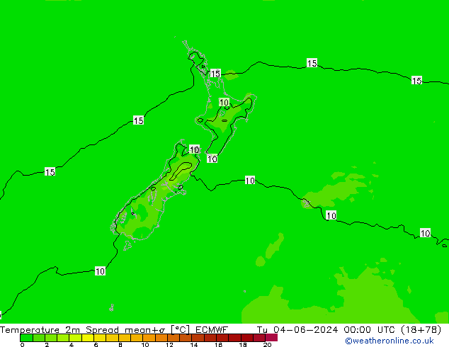 Temperatura 2m Spread ECMWF Ter 04.06.2024 00 UTC