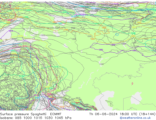 Atmosférický tlak Spaghetti ECMWF Čt 06.06.2024 18 UTC