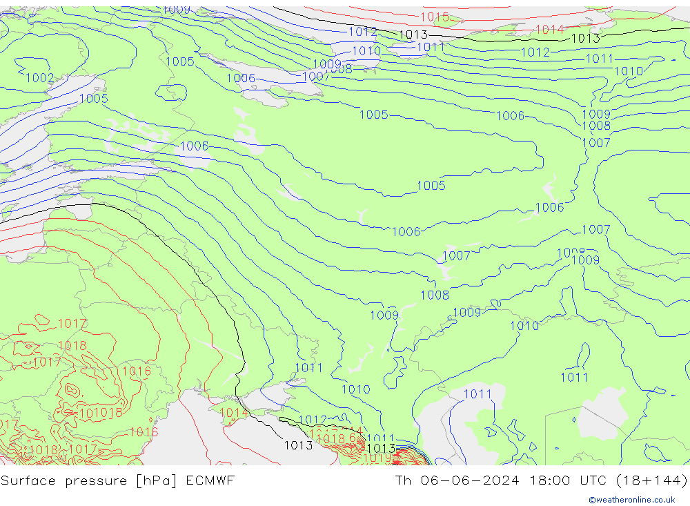Luchtdruk (Grond) ECMWF do 06.06.2024 18 UTC