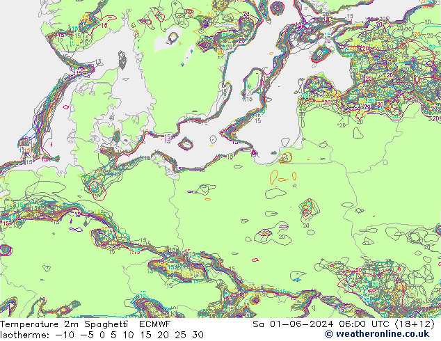 карта температуры Spaghetti ECMWF сб 01.06.2024 06 UTC