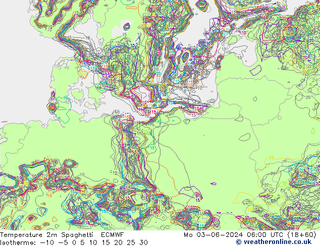 mapa temperatury 2m Spaghetti ECMWF pon. 03.06.2024 06 UTC