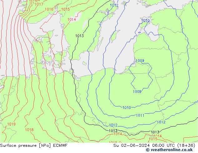 Yer basıncı ECMWF Paz 02.06.2024 06 UTC