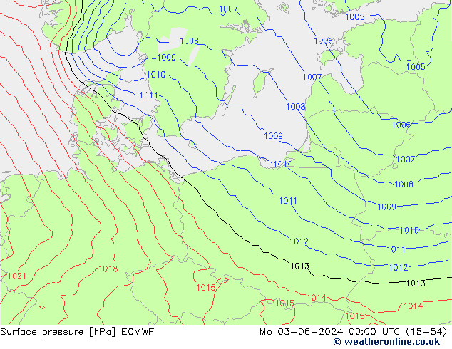 Luchtdruk (Grond) ECMWF ma 03.06.2024 00 UTC