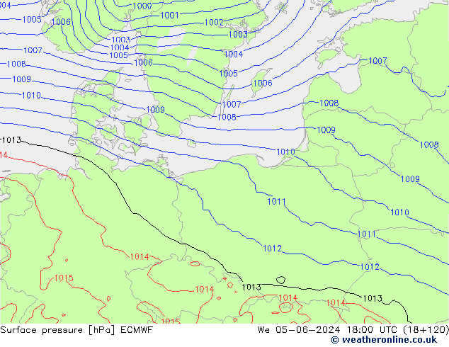 Atmosférický tlak ECMWF St 05.06.2024 18 UTC