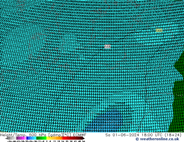Yükseklik/Sıc. 500 hPa ECMWF Cts 01.06.2024 18 UTC