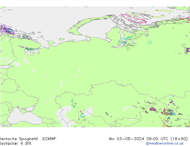 Isotachs Spaghetti ECMWF Seg 03.06.2024 06 UTC