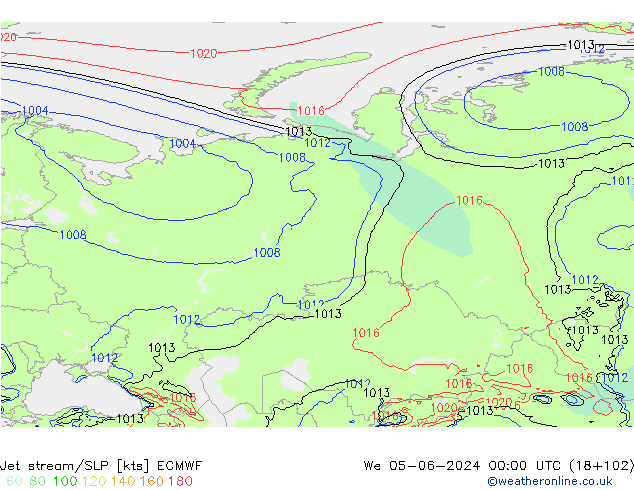 Corrente a getto ECMWF mer 05.06.2024 00 UTC