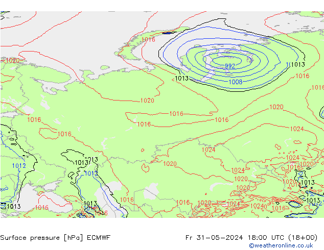 Surface pressure ECMWF Fr 31.05.2024 18 UTC