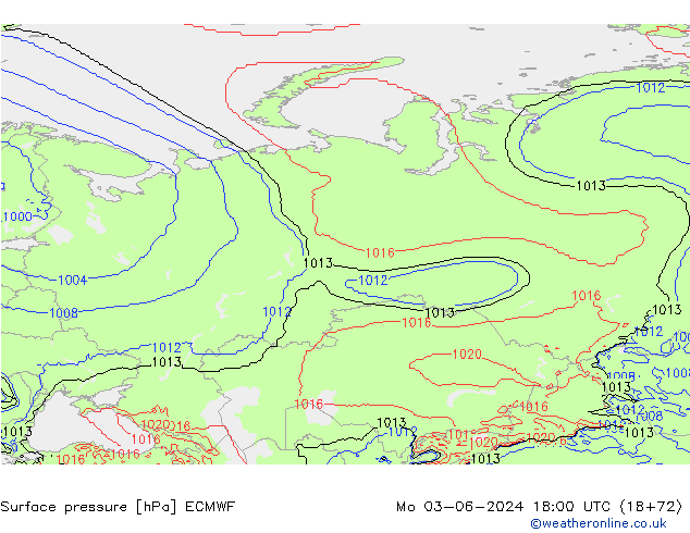 Presión superficial ECMWF lun 03.06.2024 18 UTC