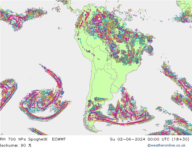 RV 700 hPa Spaghetti ECMWF zo 02.06.2024 00 UTC