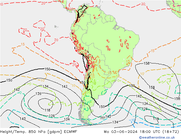 Height/Temp. 850 hPa ECMWF Mo 03.06.2024 18 UTC