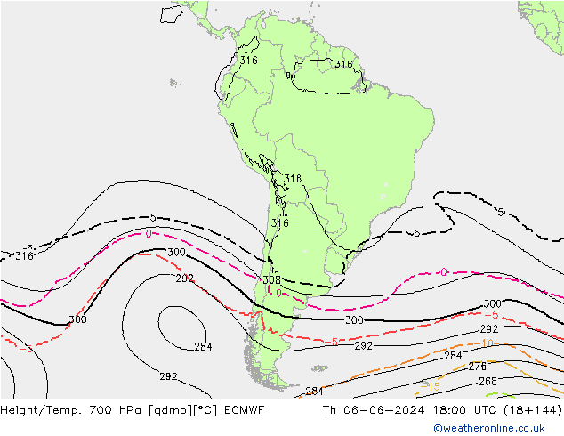 Height/Temp. 700 hPa ECMWF Čt 06.06.2024 18 UTC