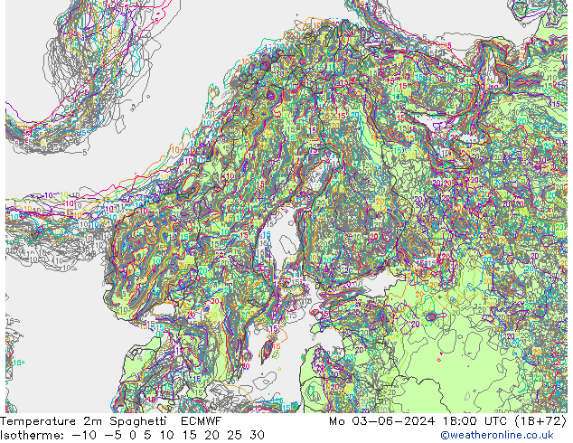 Temperatuurkaart Spaghetti ECMWF ma 03.06.2024 18 UTC