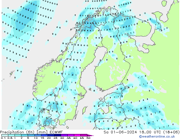 Precipitación (6h) ECMWF sáb 01.06.2024 00 UTC