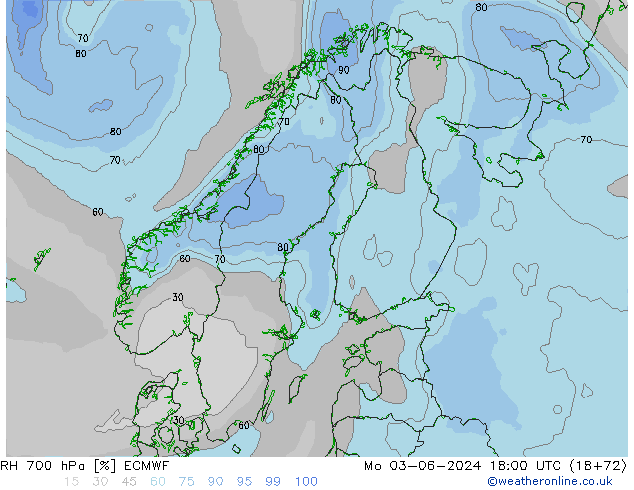 RH 700 hPa ECMWF Po 03.06.2024 18 UTC