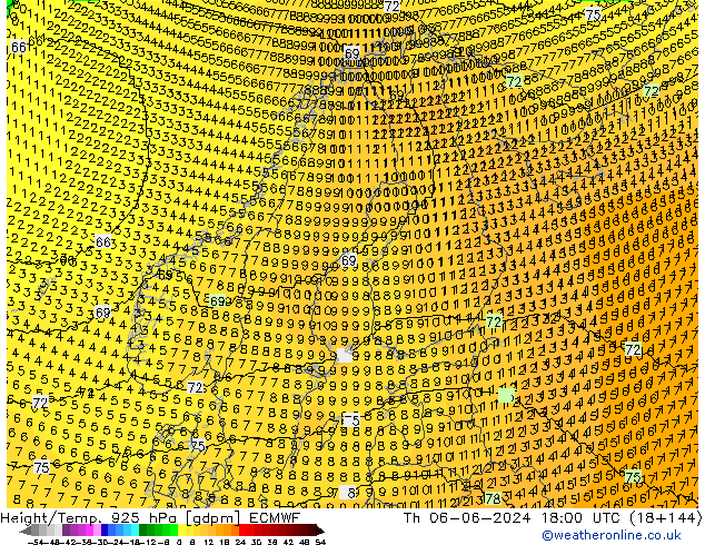 Height/Temp. 925 hPa ECMWF Qui 06.06.2024 18 UTC