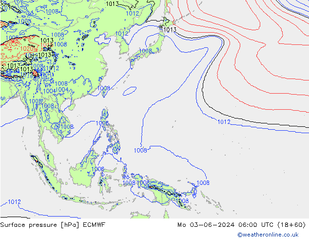 Pressione al suolo ECMWF lun 03.06.2024 06 UTC