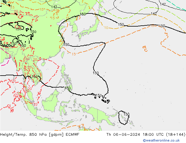 Height/Temp. 850 hPa ECMWF Do 06.06.2024 18 UTC