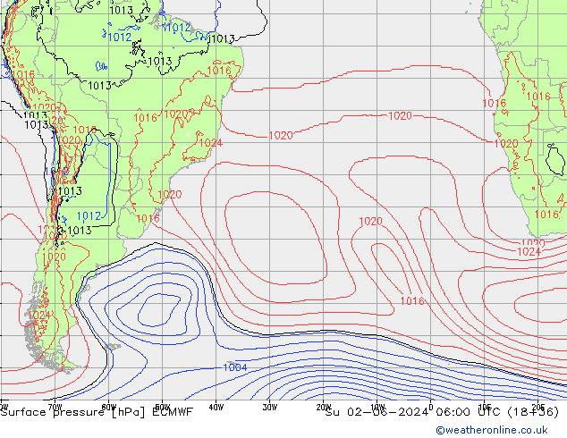 Atmosférický tlak ECMWF Ne 02.06.2024 06 UTC