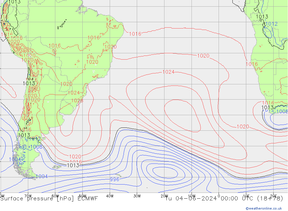 Pressione al suolo ECMWF mar 04.06.2024 00 UTC