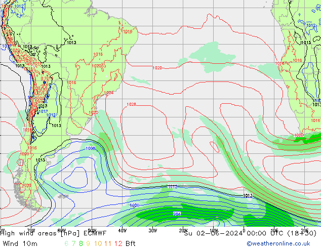 High wind areas ECMWF Su 02.06.2024 00 UTC