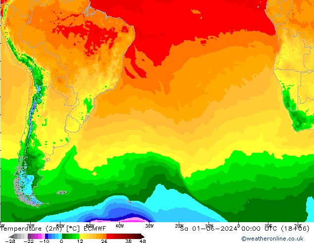 Temperature (2m) ECMWF So 01.06.2024 00 UTC