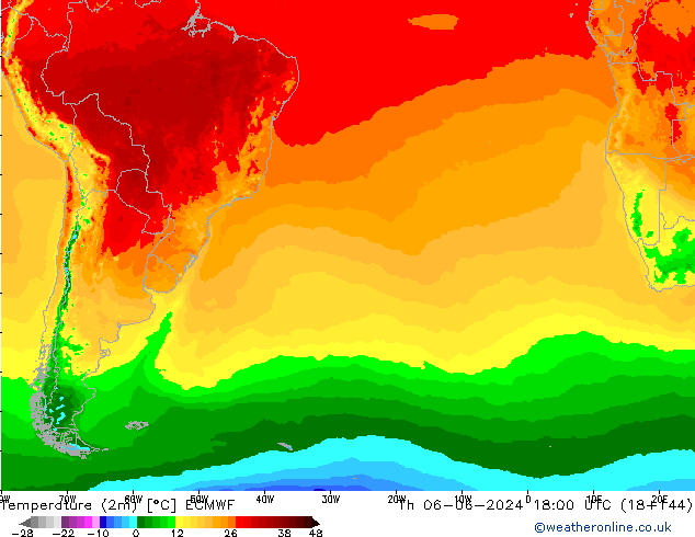 Temperatura (2m) ECMWF Qui 06.06.2024 18 UTC