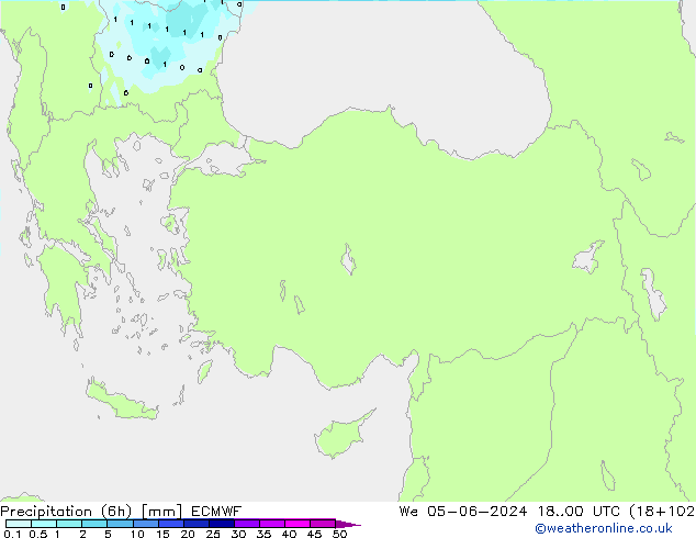 Precipitación (6h) ECMWF mié 05.06.2024 00 UTC