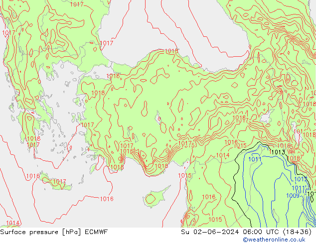 pressão do solo ECMWF Dom 02.06.2024 06 UTC