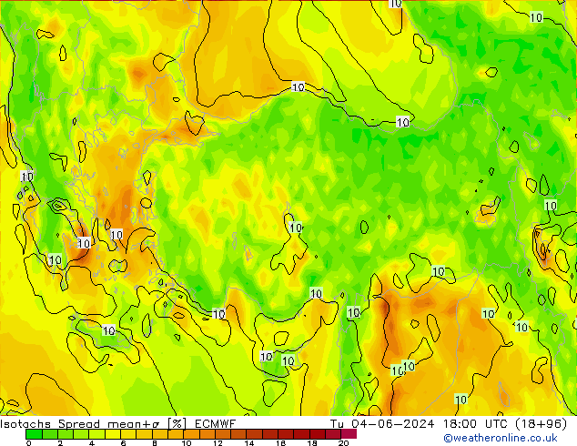 Isotachs Spread ECMWF вт 04.06.2024 18 UTC