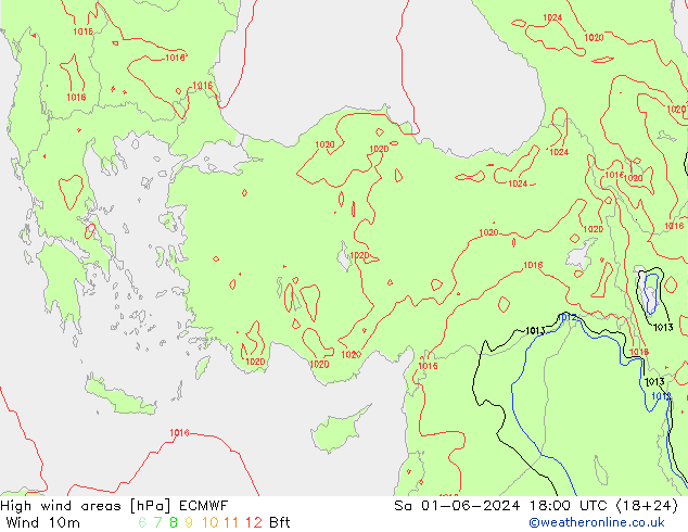 yüksek rüzgarlı alanlar ECMWF Cts 01.06.2024 18 UTC