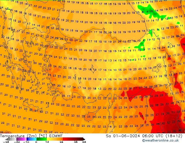 Temperature (2m) ECMWF Sa 01.06.2024 06 UTC