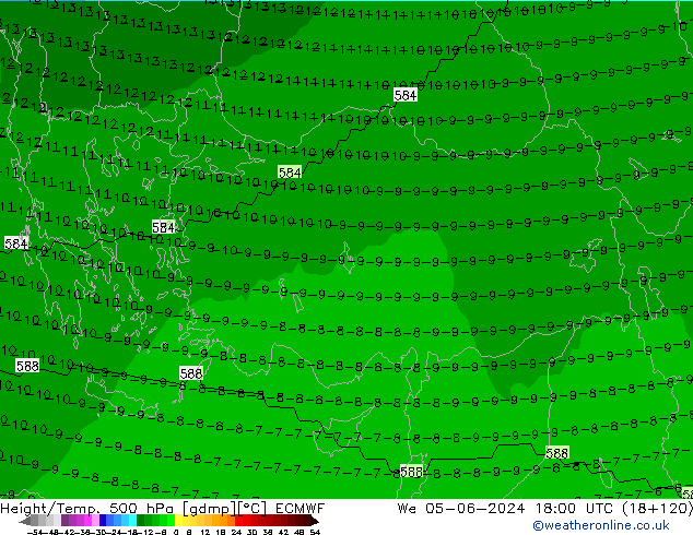 Height/Temp. 500 hPa ECMWF St 05.06.2024 18 UTC