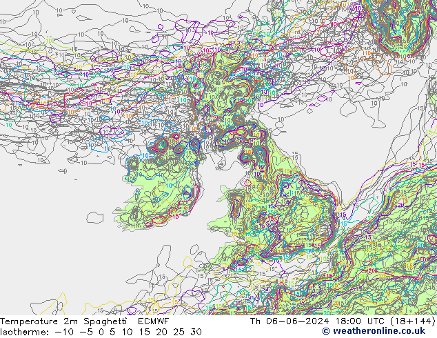 mapa temperatury 2m Spaghetti ECMWF czw. 06.06.2024 18 UTC