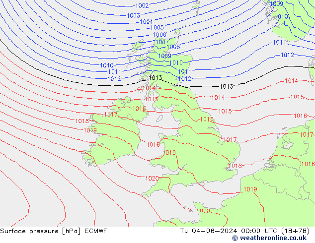 Surface pressure ECMWF Tu 04.06.2024 00 UTC