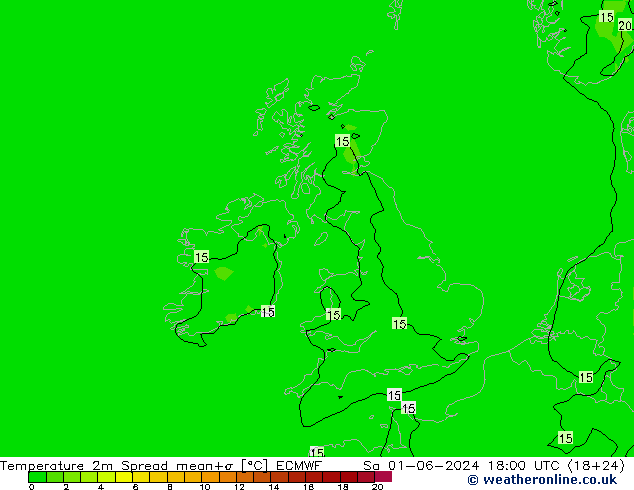 Temperatuurkaart Spread ECMWF za 01.06.2024 18 UTC