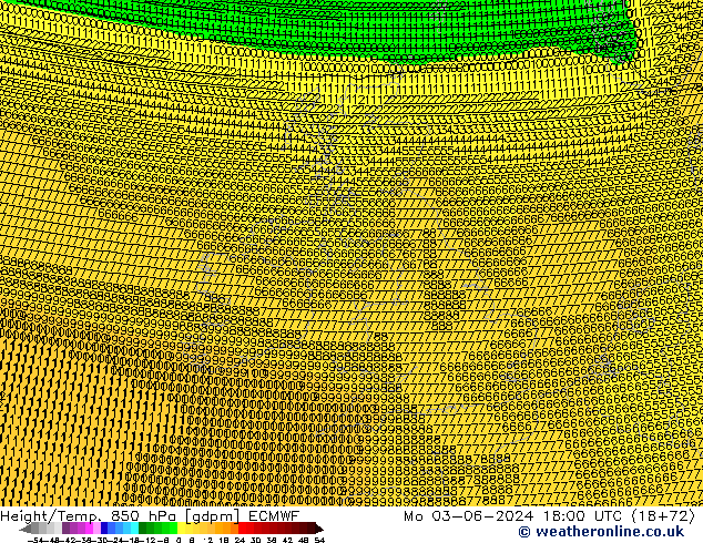 Height/Temp. 850 hPa ECMWF Mo 03.06.2024 18 UTC