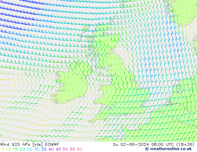 Viento 925 hPa ECMWF dom 02.06.2024 06 UTC