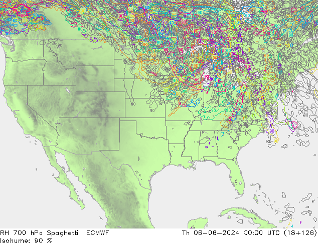 RH 700 hPa Spaghetti ECMWF  06.06.2024 00 UTC