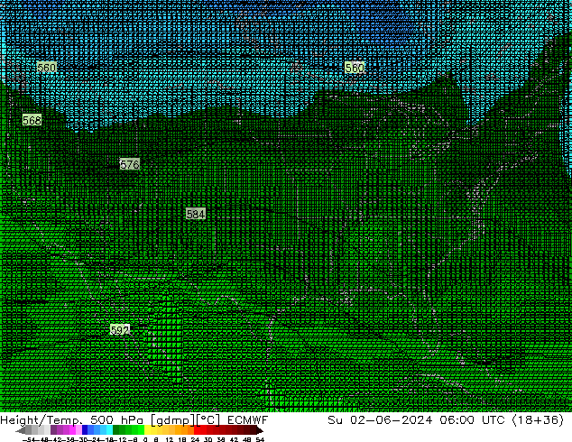 Height/Temp. 500 гПа ECMWF Вс 02.06.2024 06 UTC