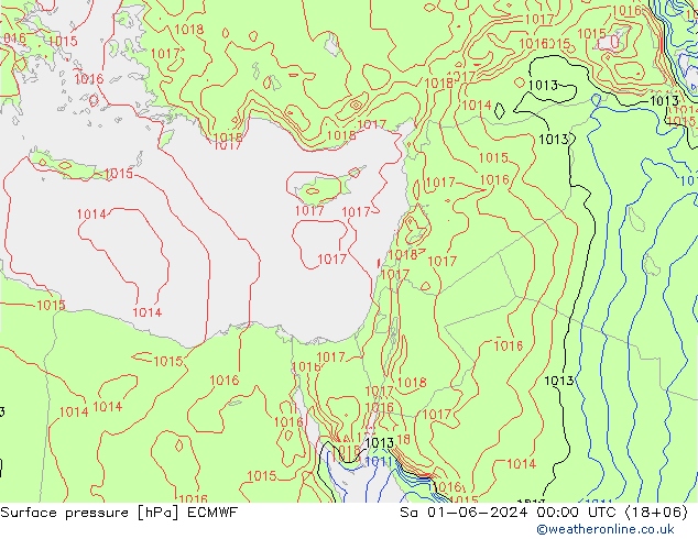 Surface pressure ECMWF Sa 01.06.2024 00 UTC