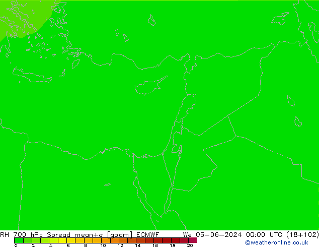 RH 700 hPa Spread ECMWF mer 05.06.2024 00 UTC